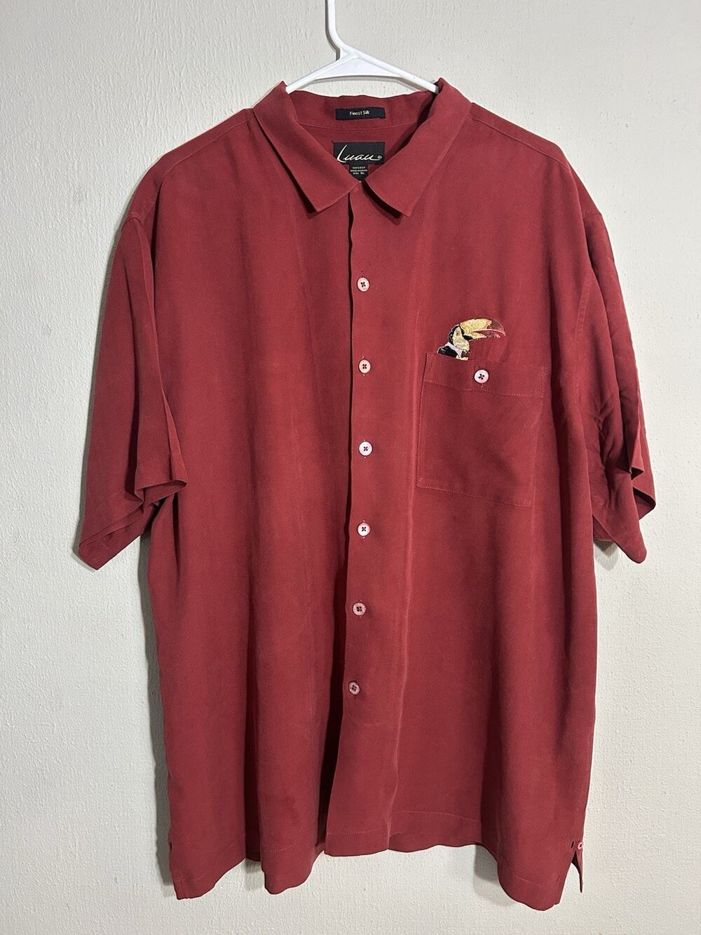 Vintage Luau Silk Hawaiian Shirt Mens XL Toucan Tequila Camp Collar Aloha